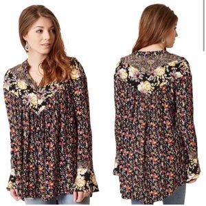 Free People WIldflower Fields Henley Bohemian Tunic Top‎ Size S